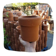 Terra Cotta Planter | Cylinder w/ Border Pot, 7"