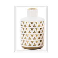 Pottery, Ceramic | Bottle Vase, Elements Gold Chevron Band Pattern, Two Sizes