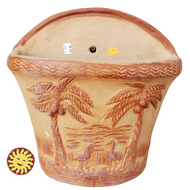 Terra Cotta Wall Pocket | Tapered, 14" (Palm Tree Design)