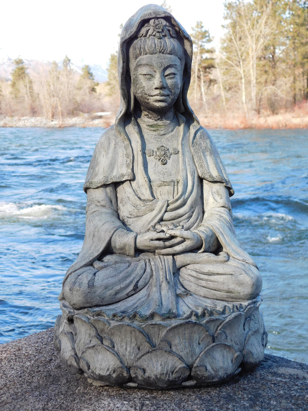 Seated Quan Yin Statue, Lotus Base