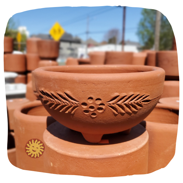 Terra Cotta Planter Four Leg Bowl w/ Floral Design 10in
