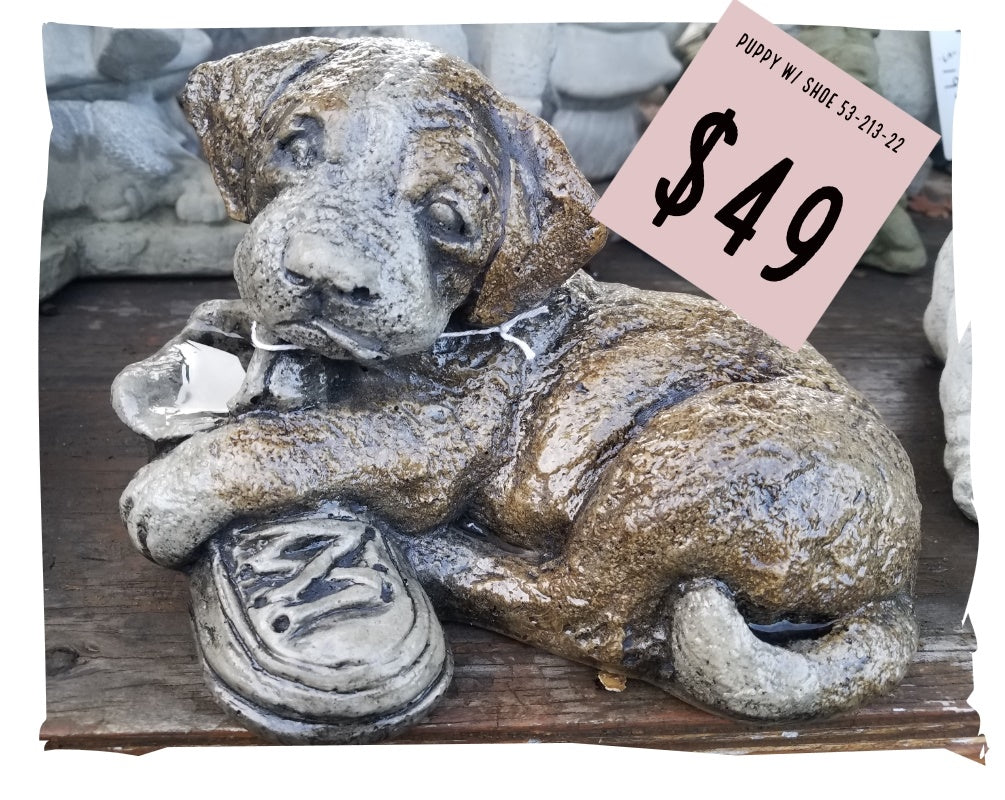 Statuary, Animal | Dog w/ Shoe Statue, Small, Painted